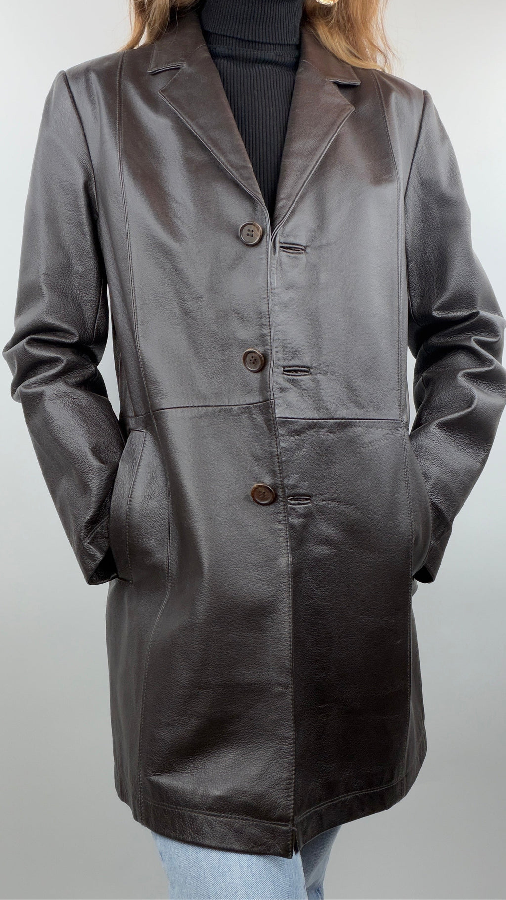 Manteau en cuir brun vintage "Yessica"