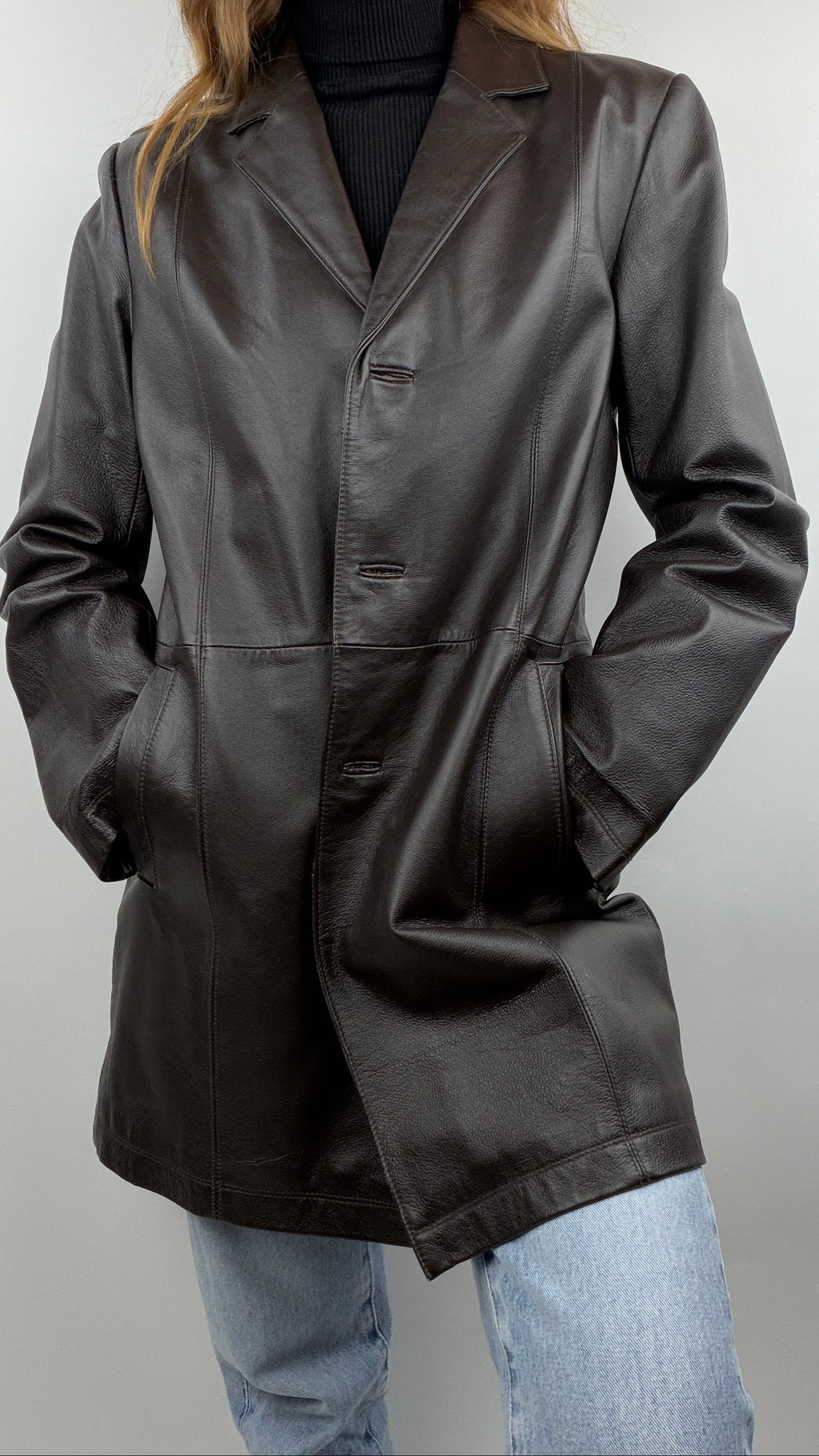 Manteau en cuir brun vintage "Yessica"