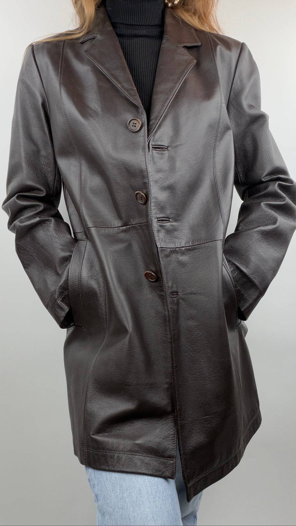 Manteau en cuir brun vintage "Yessica"