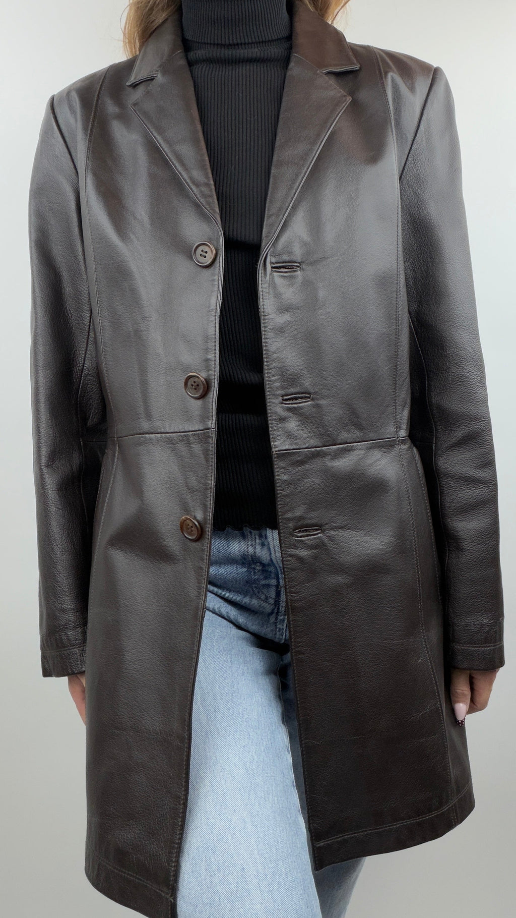 Manteau en cuir brun vintage "Yessica"