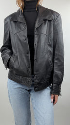 Veste en cuir noir vintage "La pell"