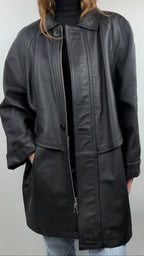 Manteau en cuir noir vintage "Biaggini"