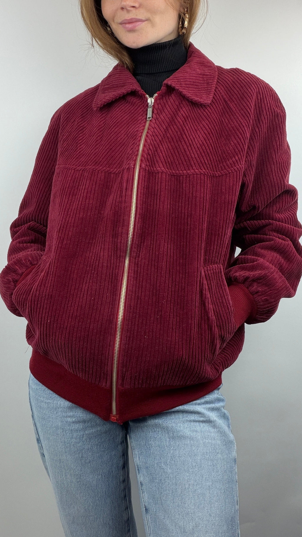 Veste en velours côtelé bordeaux