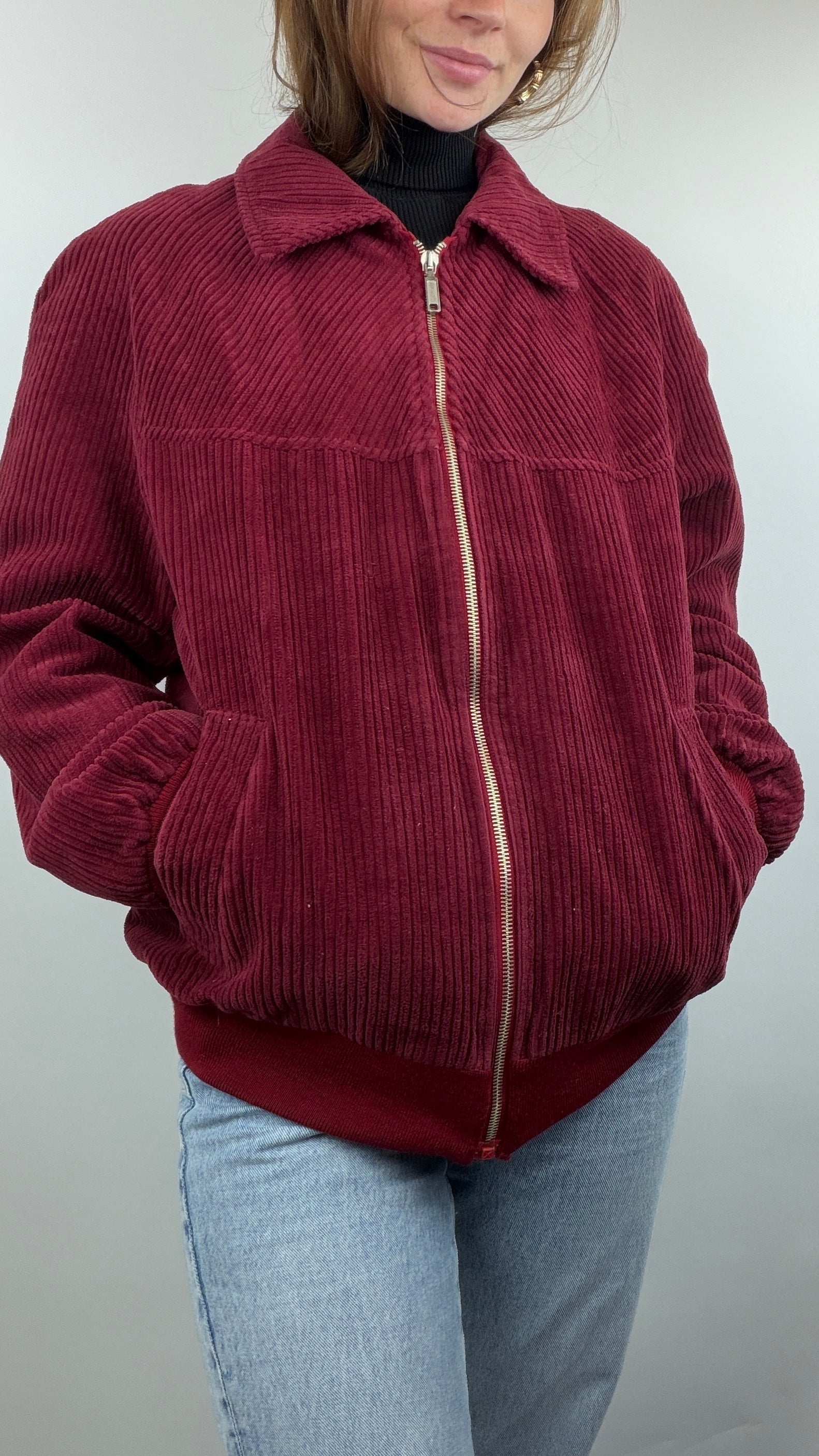 Veste en velours côtelé bordeaux