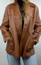 Veste en cuir vintage camel