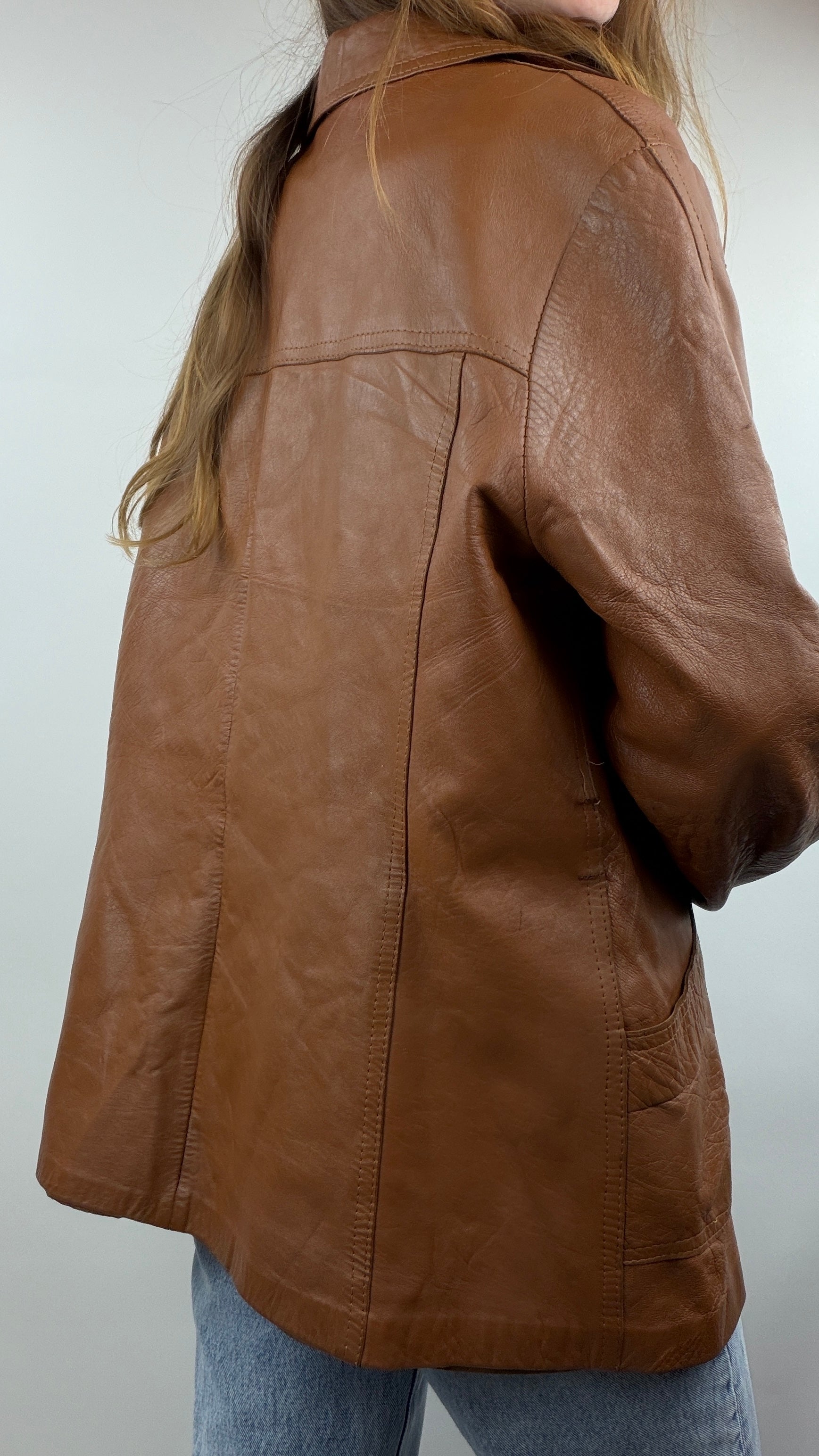 Veste en cuir vintage camel